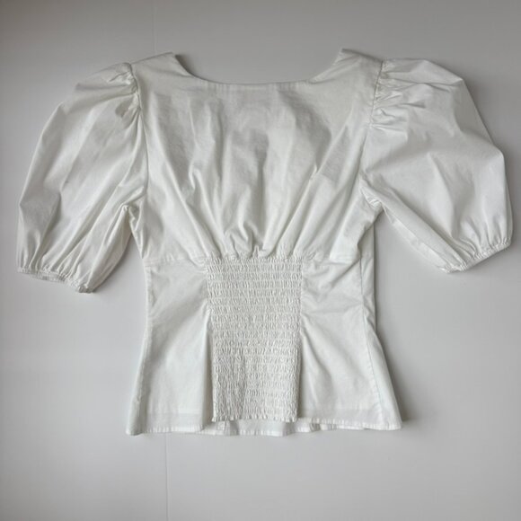 Rachel Parcell Puff Sleeve Smocked White Blouse XS | Feminine Minimalist - Picture 4 of 7